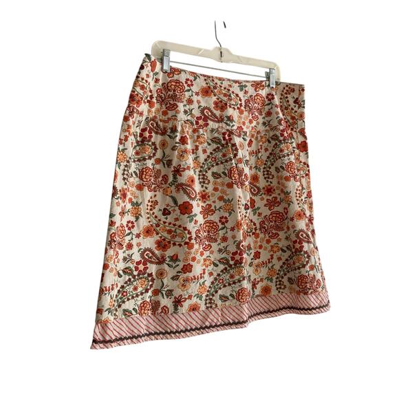 Christopher & Banks White Red Floral Beaded Linen Cotton Beaded Skirt Size 16 - Picture 3 of 16